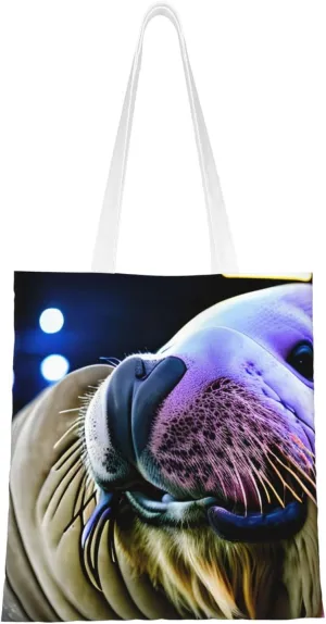 Walrus Print Canvas Tote Bag Reusable Shoulder Shopping Bags For Daily Use Shopping Travel