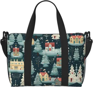 Warm Christmas House Printinggym Bags For Men Women, Foldable Travel Duffle Bag,Lightweight Weekender Duffel Bag