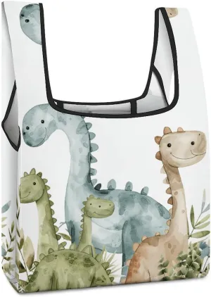Washable Grocery Shopping Bags,Fern Leaves And Dinosaurs Printed Reusable Grocery Bags, Bags Totes Storage Pouch Polyester Fabric