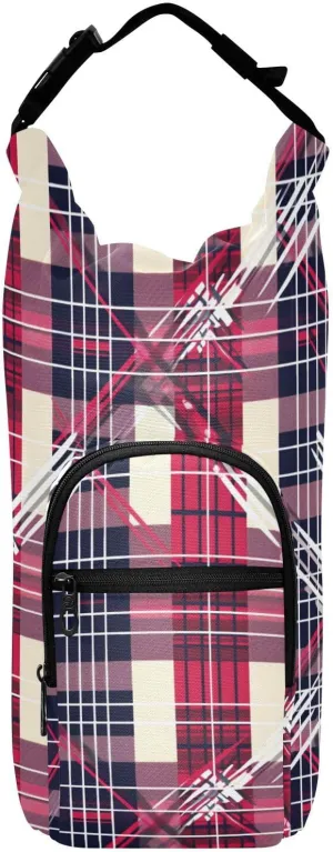 Water Bottle Strap Carrier Foldable Water Carrier for Walking 20/24/32/40oz Water Bottle Carry Bag for Hiking Cool Fuchsia Plaid
