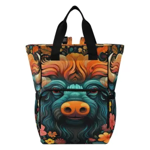 Watercolor Artwork Bison Diaper Bag Travel Backpack Large Capacity Tote Mom Bags for Dad Women Girls