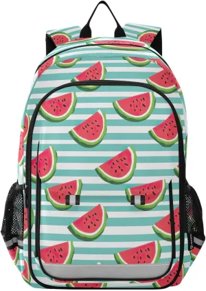 Watermelon Blue White Stripe Kids Backpack Cute Bookbag Large Middle School Backpack Bag Elementary Backpacks with Reflective Strips Book Bags for Child Boys Girls Students Travel