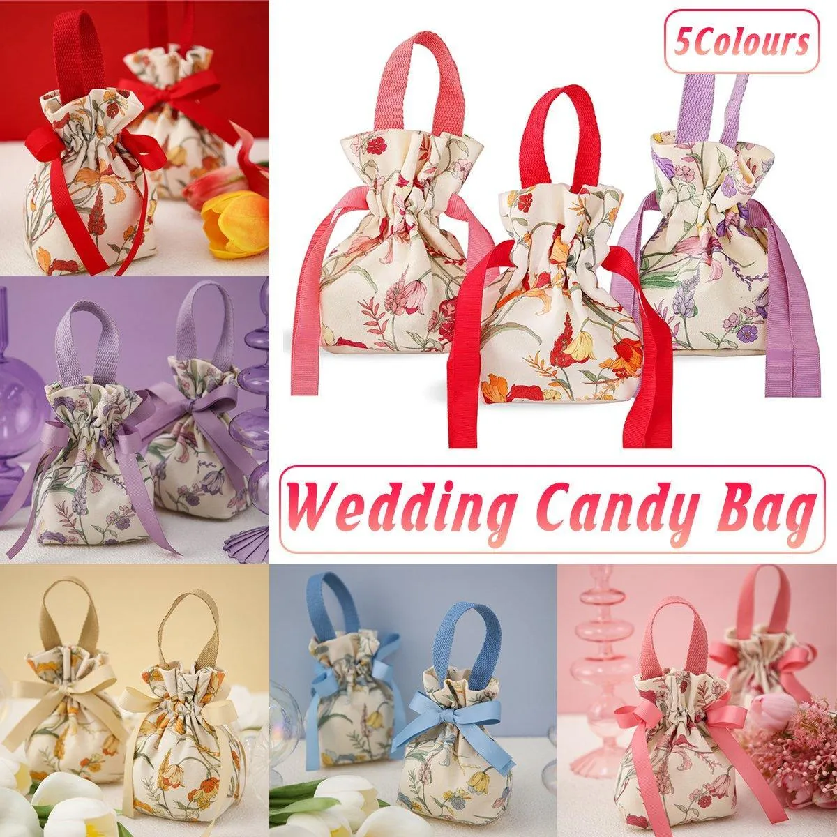 Wedding Candy Canvas Gift Bags 6Colors 10PCS
