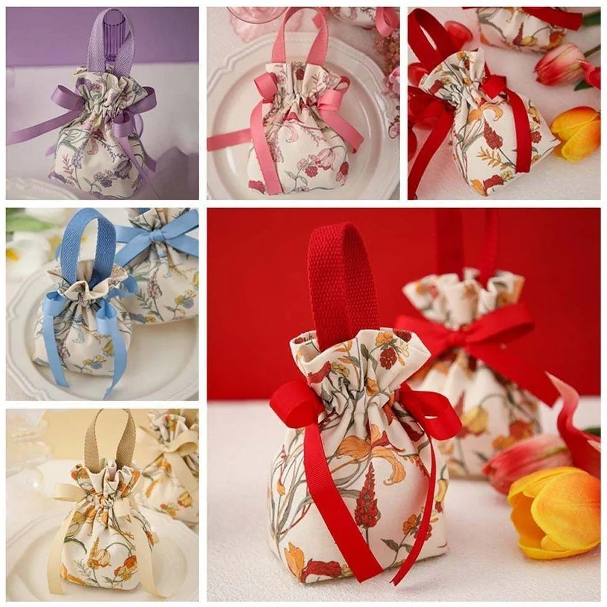 Wedding Candy Canvas Gift Bags 6Colors 10PCS