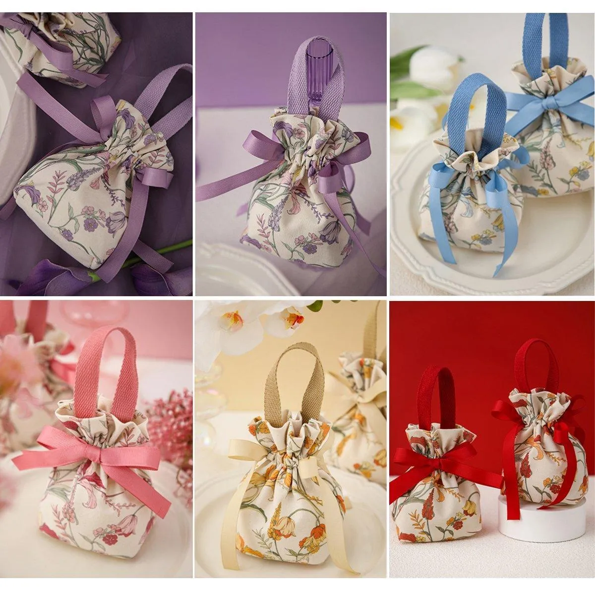 Wedding Candy Canvas Gift Bags 6Colors 10PCS