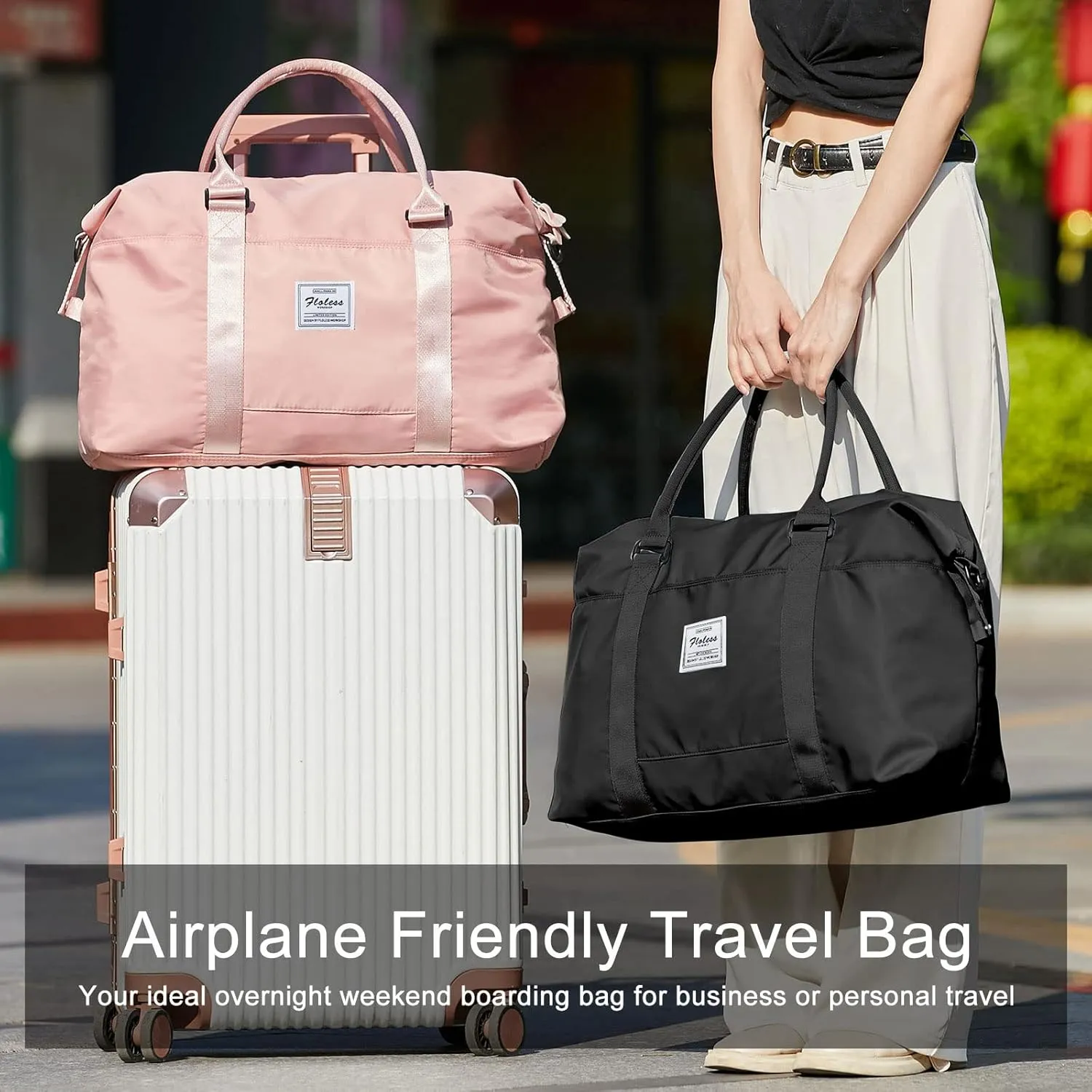 Weekender Duffel Bags for Women Men, Travel Totes Bag for Airplane, Cute Sports Gym Dance Overnight Luggage Bag with Wet Pocket, Carry On Hospital Bag for Labor and Delivery (Large Black)