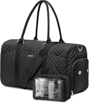 Weekender Travel Duffle Bag for Women - Overnight Bags with Wet Pocket Toiletry Bags Carry on Bag with Shoe Compartment Weekend Yoga Gym Traveling Hospital Bags for Labor and Delivery Black