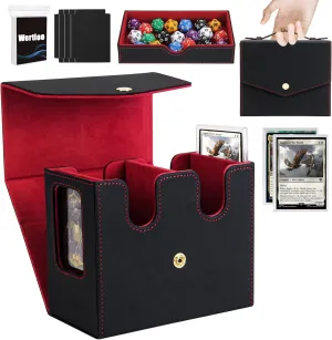 WERTIOO Trading Card Storage Box with Handle, Fits 500  Unsleeved Cards, 2-Row Deck Box for TCG MTG Gmaes, with 2 Commander Display & 1 Dice Tray & 4 Dividers & 100 Sleeves