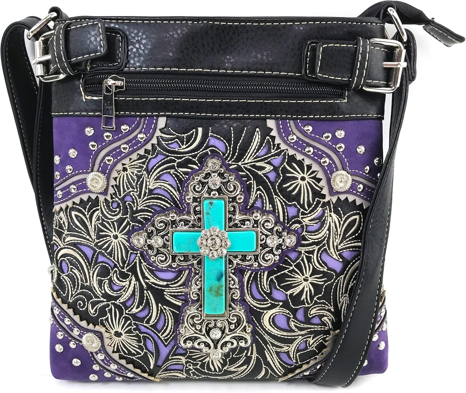 Western Autumn Floral Turquoise Cross Crossbody Messenger Bag and wallet set