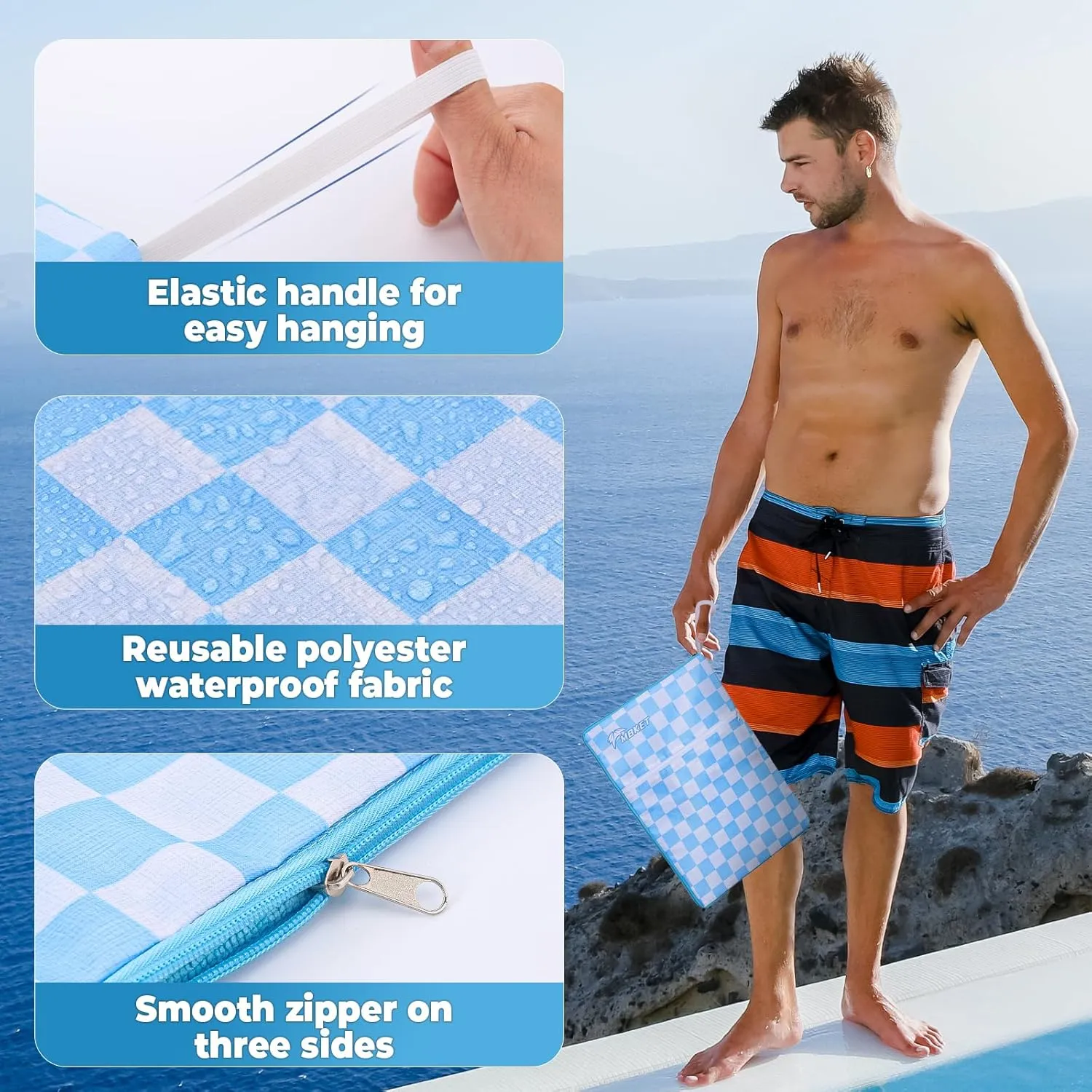 Wet Dry Bag, Embedded Towel Waterproof Wet Bag with Two Zipper Pockets for Swimsuit and Towels, Reusable Swimsuit Bag for Travel Essentials Baby Diaper