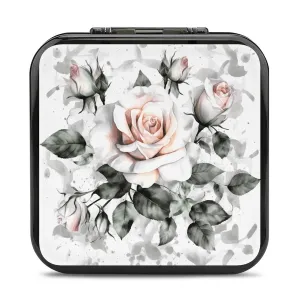 White Watercolor Floral Rose Switch Game Case Switch Game Holder Cartridge Case Storage 24 Games & 2 Micro Sd Card Slots, Travel Carry Cases, Portable Games Card Storage, Hard Shell, Buckle Closure