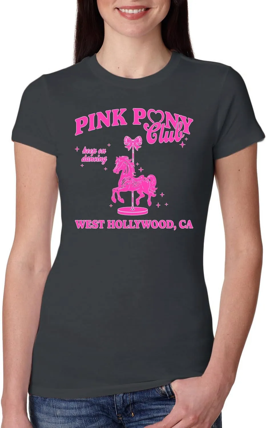 Wild Bobby Pink Pony Club West Hollywood California Logo | Fan Lyrics Music Concert Merch Womens Slim Fit Junior Tee