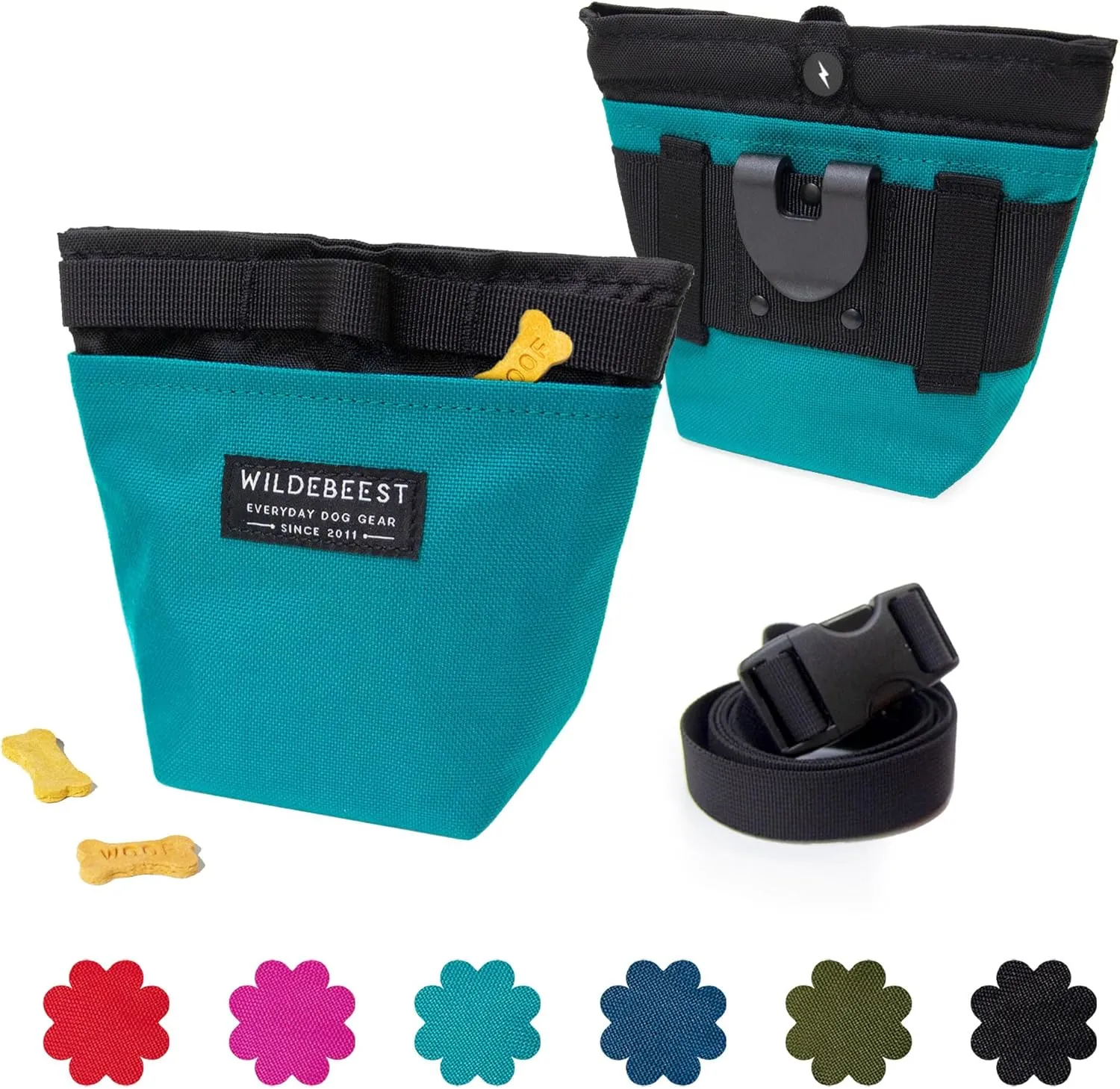 Wildebeest Dog Treat Pouch, Dog Treat Bag, Dog Training Treat Pouch, Dog Travel Bag, Pet Treat Pouch, Magnetic Closure, 2 Water-resistant Compartments, Detachable Waist Strap & Belt Clip