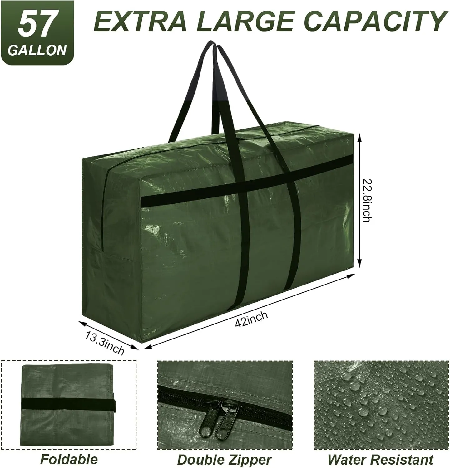 Windyun 4 Pcs Extra Large Storage Bags XL Storage Bags Heavy Duty Moving Totes Moving Boxes for College Foldable Duffle Totes for Travel Clothes Bedding Supplies(57 Gallon,Army Green)