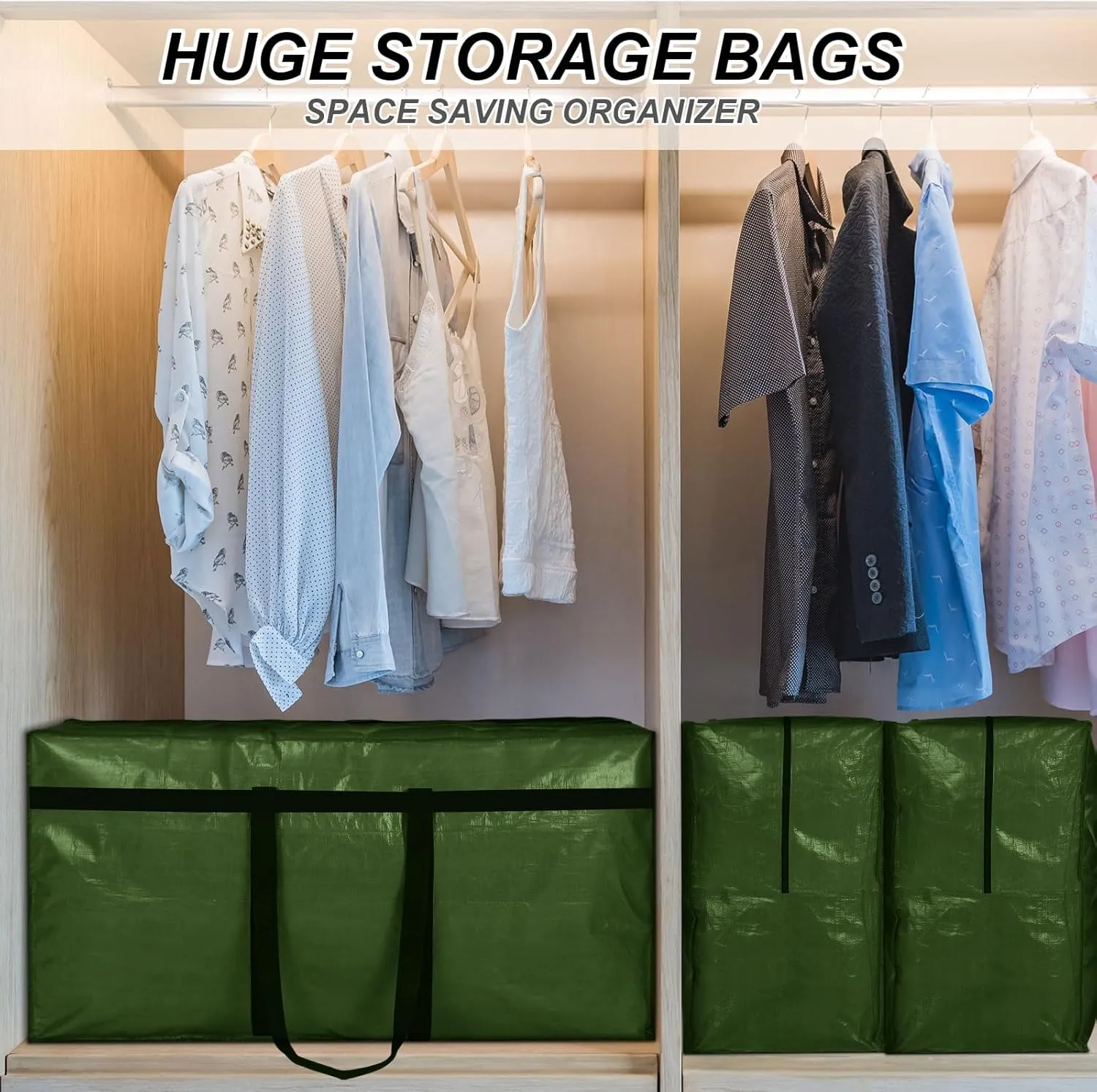 Windyun 4 Pcs Extra Large Storage Bags XL Storage Bags Heavy Duty Moving Totes Moving Boxes for College Foldable Duffle Totes for Travel Clothes Bedding Supplies(57 Gallon,Army Green)