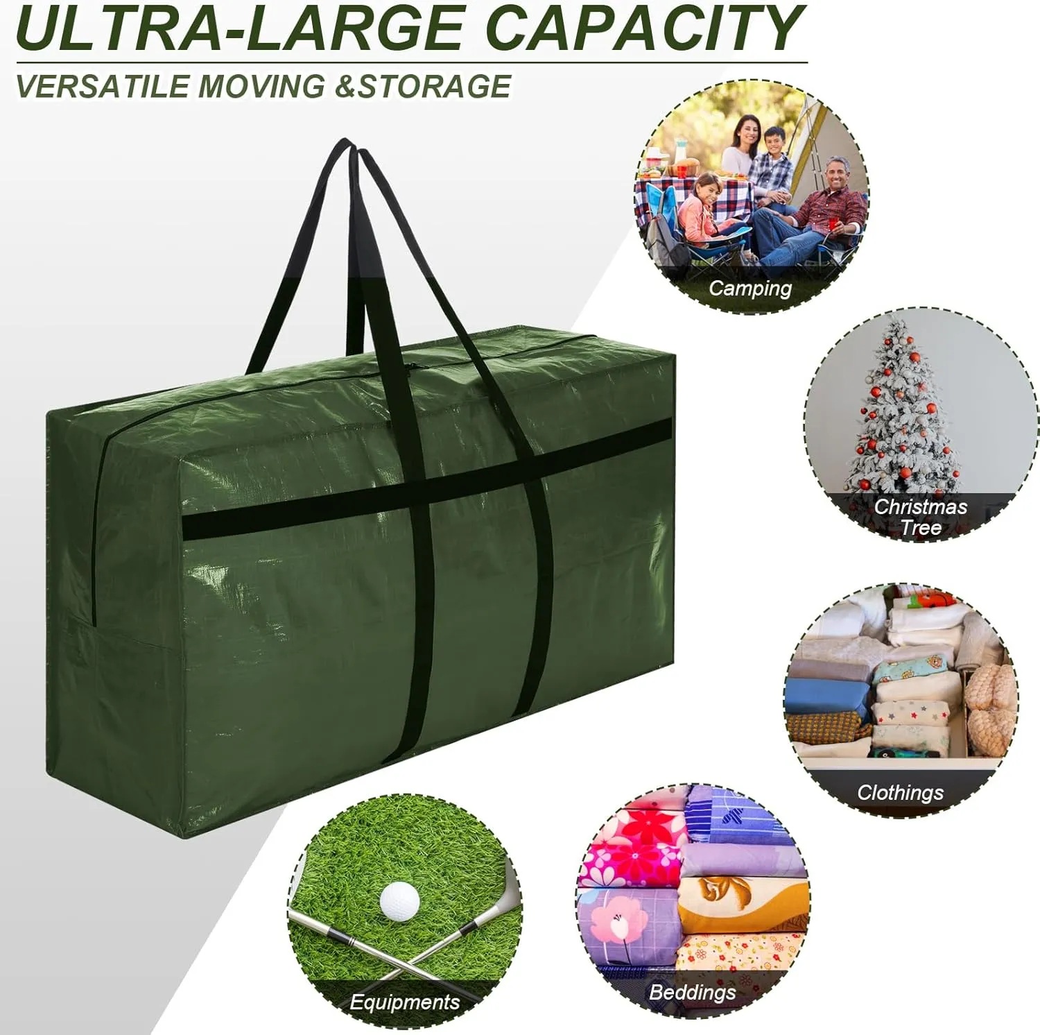 Windyun 4 Pcs Extra Large Storage Bags XL Storage Bags Heavy Duty Moving Totes Moving Boxes for College Foldable Duffle Totes for Travel Clothes Bedding Supplies(57 Gallon,Army Green)