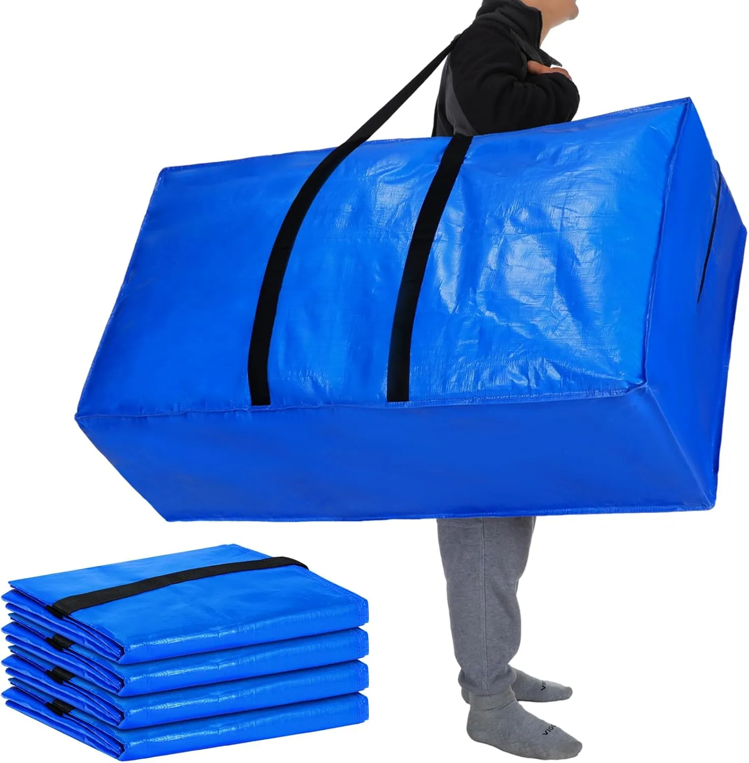 Windyun 4 Pcs Extra Large Storage Bags XL Storage Bags Heavy Duty Moving Totes Moving Boxes for College Foldable Duffle Totes for Travel Clothes Bedding Supplies(57 Gallon,Blue)