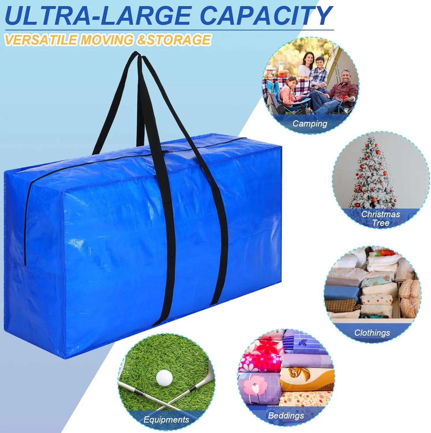 Windyun 4 Pcs Extra Large Storage Bags XL Storage Bags Heavy Duty Moving Totes Moving Boxes for College Foldable Duffle Totes for Travel Clothes Bedding Supplies(57 Gallon,Blue)