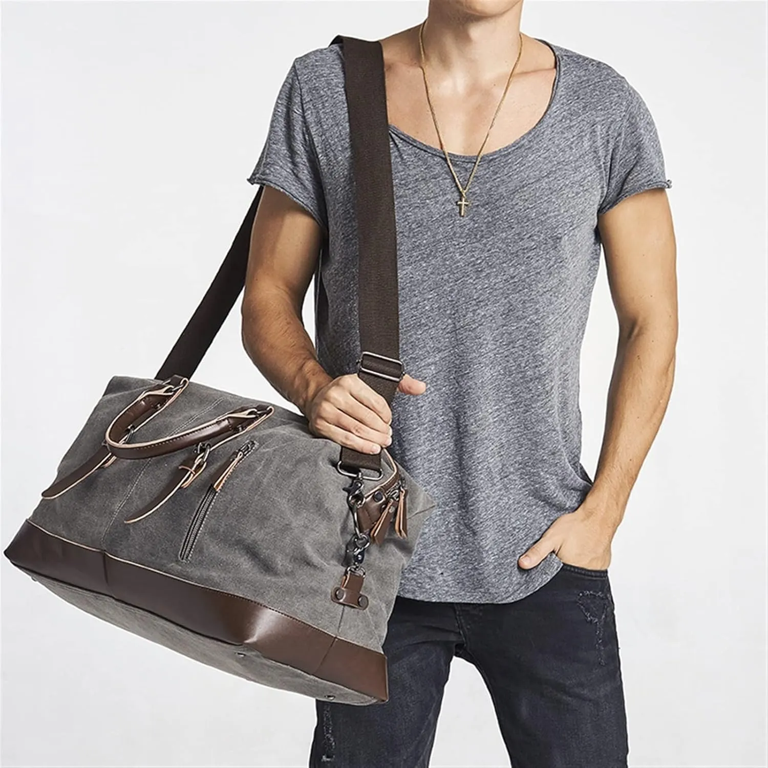 WINVOX Gym Totes Men Travel Bags Carry on Luggage Bags Men Duffel Bags Travel Tote Large Weekend Bag Overnight(Army Green)