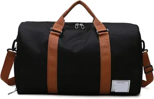 WINVOX Gym Totes Travel Bag Short Tour Weekender Sports Gym Duffel Bag Water-Resistant Suitcase Luggage Shoulder Bag with Shoes Compartment(Black)