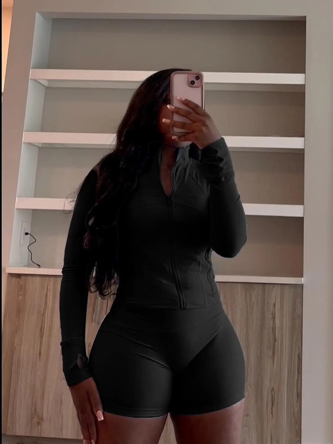 Women 2 Piece Outfits Tracksuits Sweatsuit Sets Long Sleeve Zip Up Running Jacket Shorts Set Workout Outfit