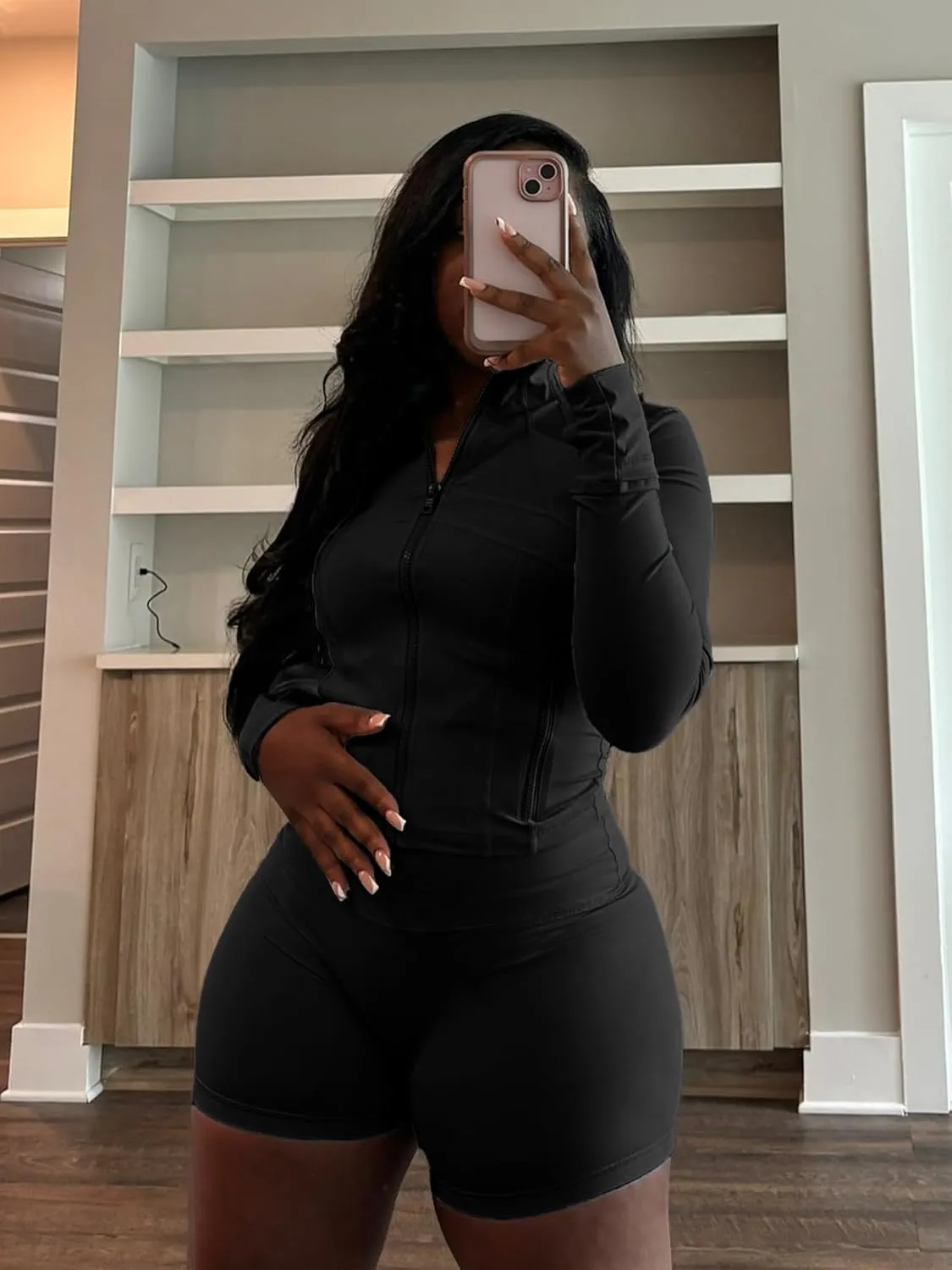 Women 2 Piece Outfits Tracksuits Sweatsuit Sets Long Sleeve Zip Up Running Jacket Shorts Set Workout Outfit