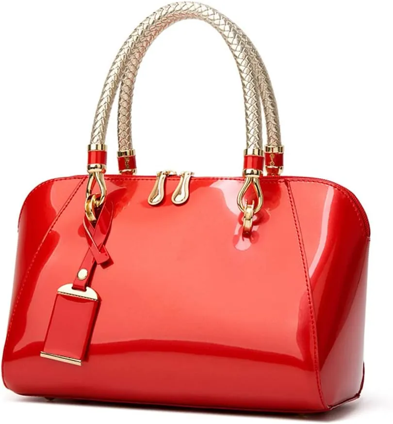 Women Shoulder Handbag Patent Leather Crossbody Purse Glossy Top-handle Satchels
