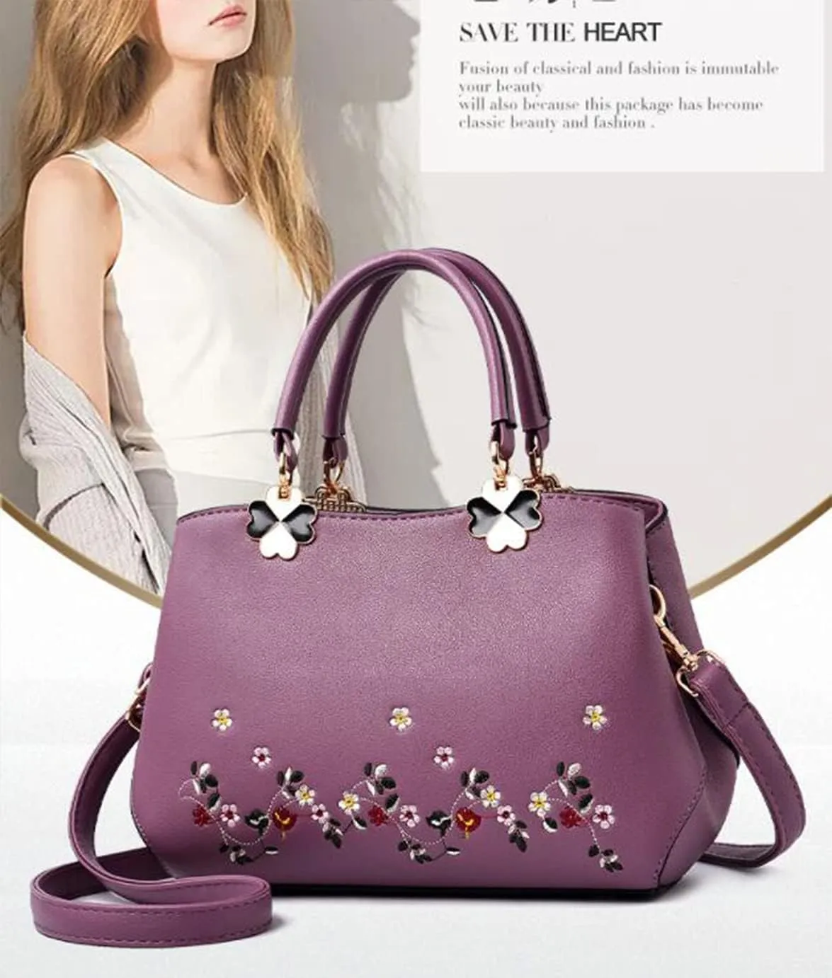 Women Soft Synthetic PU Leather Embroidered Totes Top-Handle Hobo Crossbody Shoulder Evening Bag Clutches