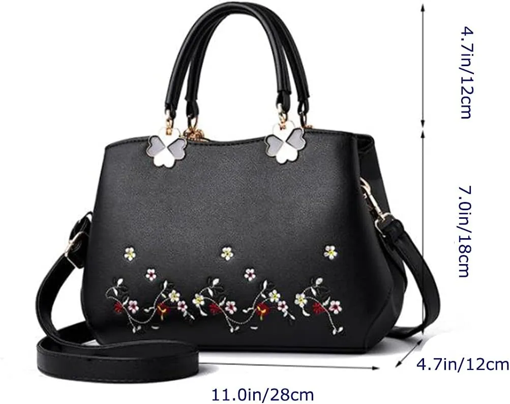 Women Soft Synthetic PU Leather Embroidered Totes Top-Handle Hobo Crossbody Shoulder Evening Bag Clutches
