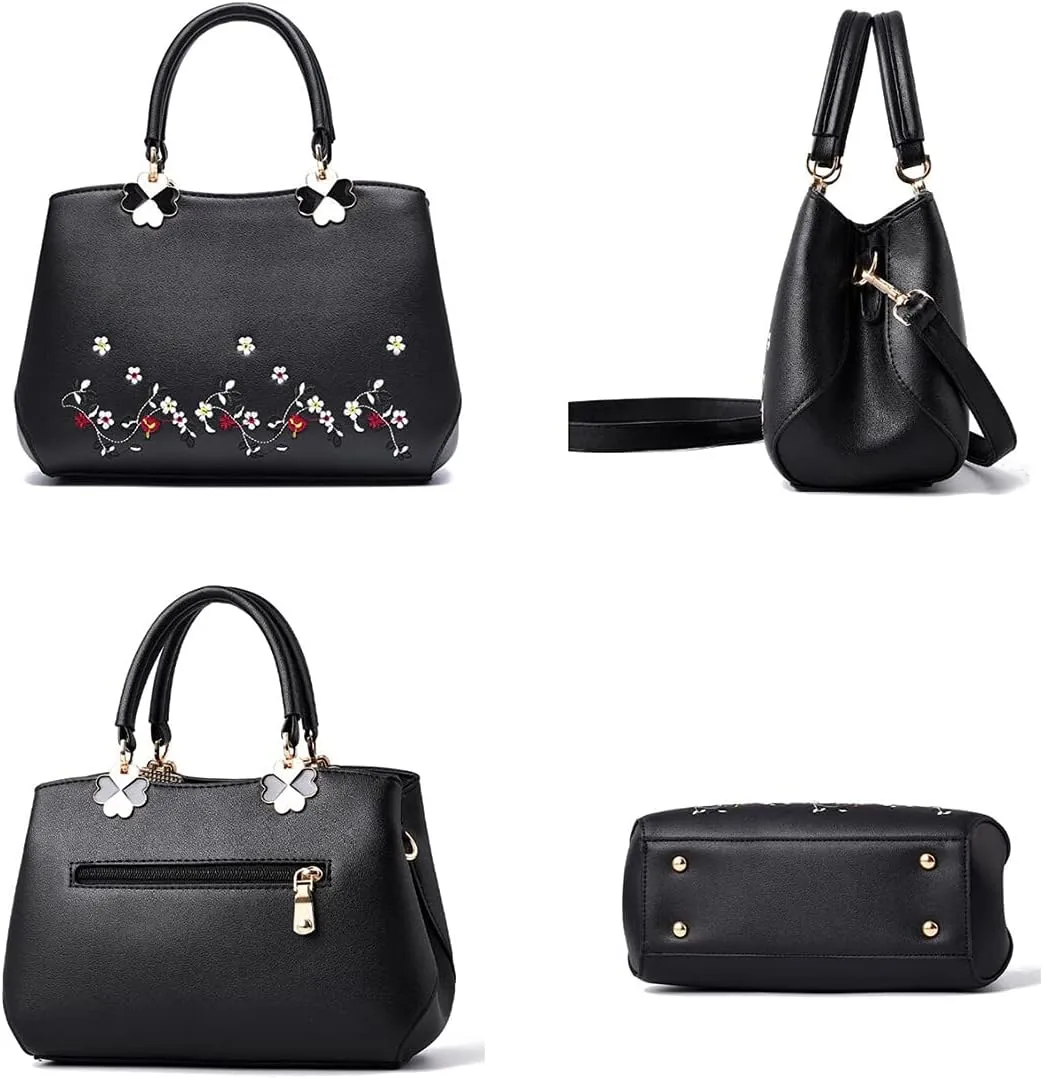 Women Soft Synthetic PU Leather Embroidered Totes Top-Handle Hobo Crossbody Shoulder Evening Bag Clutches