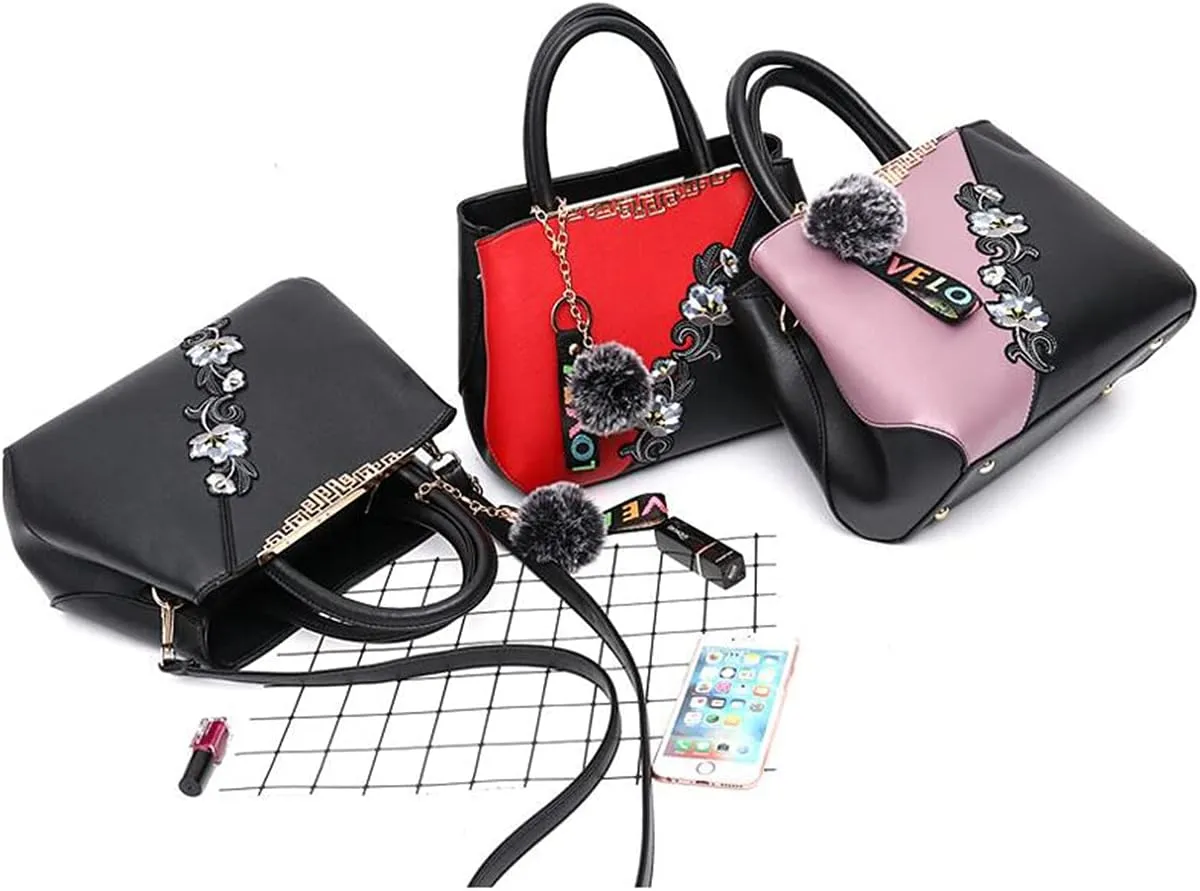 Women Soft Synthetic PU Leather Female Contrasting color Fur ball Totes Clutches Shoulder Diagonal Crossbody Bags