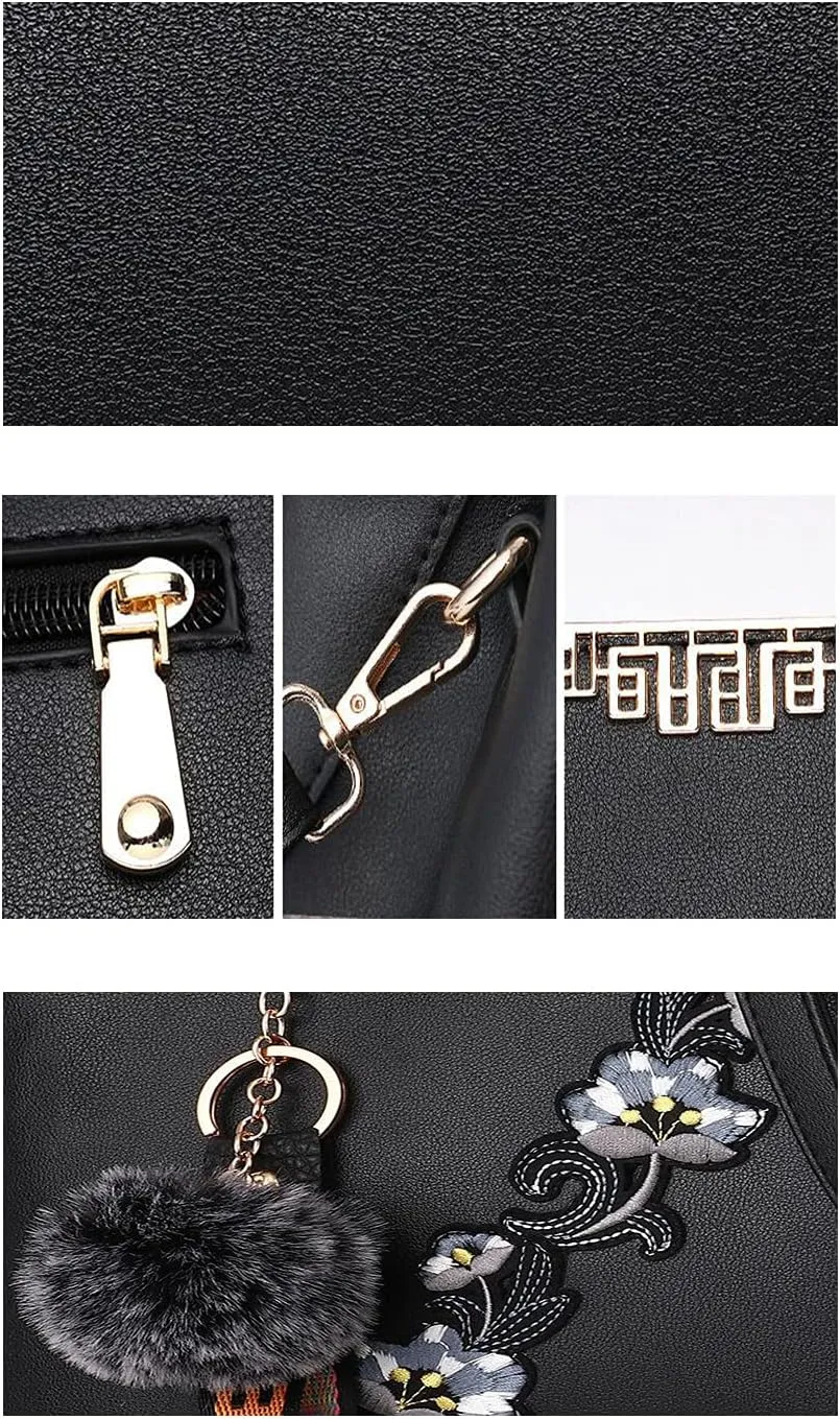 Women Soft Synthetic PU Leather Female Contrasting color Fur ball Totes Clutches Shoulder Diagonal Crossbody Bags