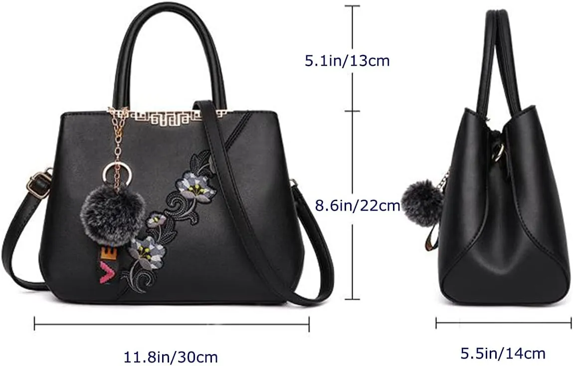 Women Soft Synthetic PU Leather Female Contrasting color Fur ball Totes Clutches Shoulder Diagonal Crossbody Bags