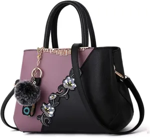 Women Soft Synthetic PU Leather Female Contrasting color Fur ball Totes Clutches Shoulder Diagonal Crossbody Bags
