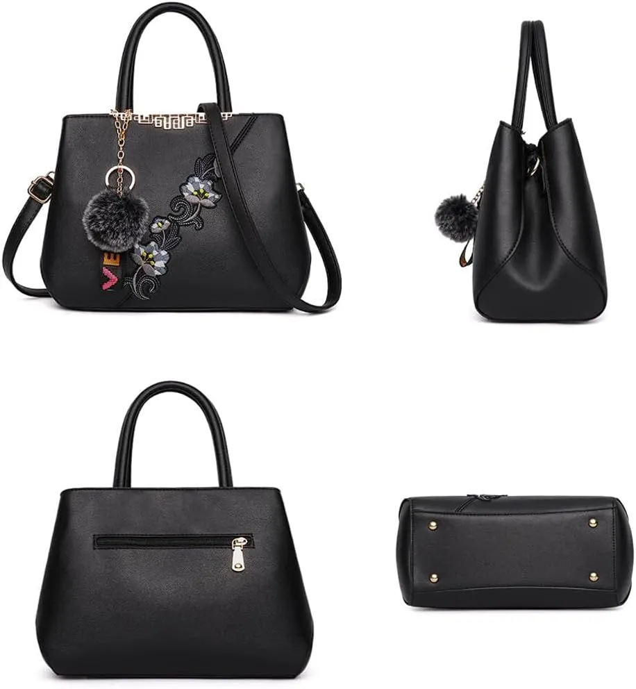 Women Soft Synthetic PU Leather Female Contrasting color Fur ball Totes Clutches Shoulder Diagonal Crossbody Bags