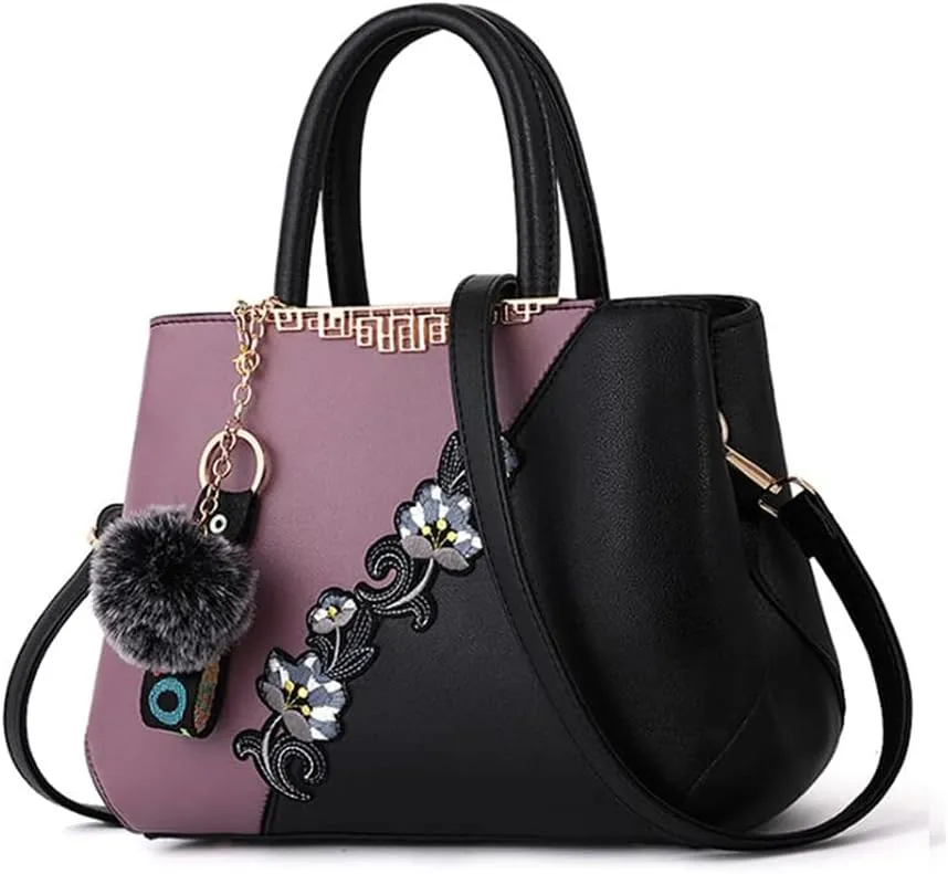 Women Soft Synthetic PU Leather Female Contrasting color Fur ball Totes Clutches Shoulder Diagonal Crossbody Bags
