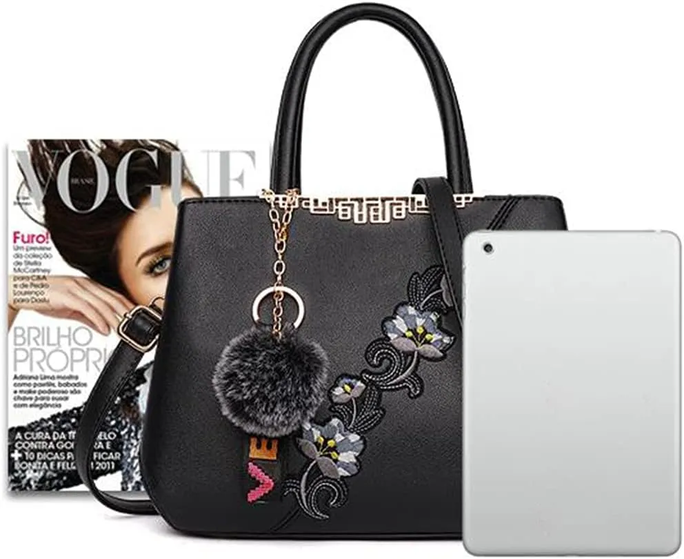 Women Soft Synthetic PU Leather Female Contrasting color Fur ball Totes Clutches Shoulder Diagonal Crossbody Bags
