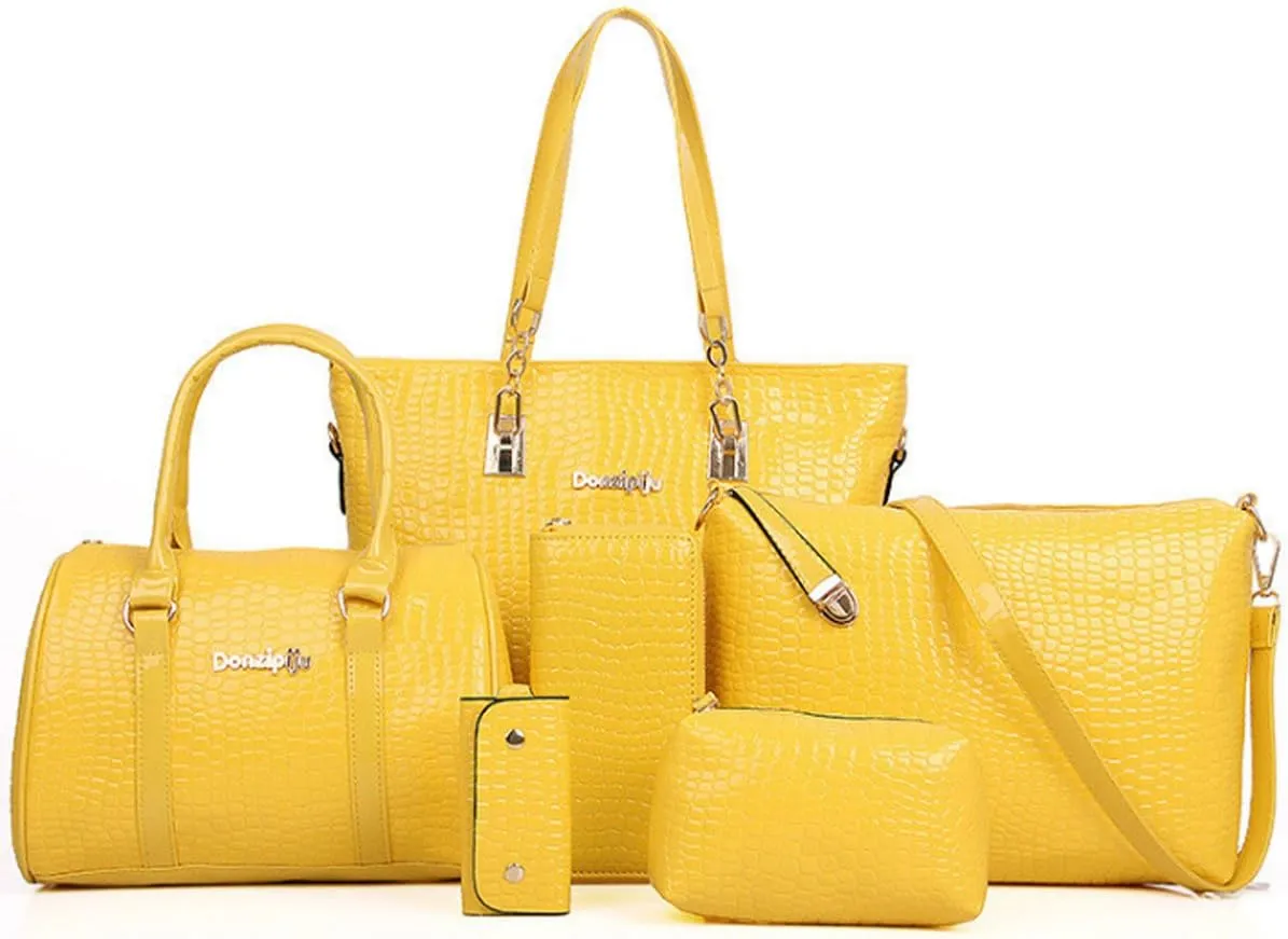 Womens 6 Pcs Handbag Set Clutch Top Handle Totes Satchels Crossbody Bag Wallet