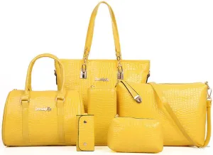 Womens 6 Pcs Handbag Set Clutch Top Handle Totes Satchels Crossbody Bag Wallet