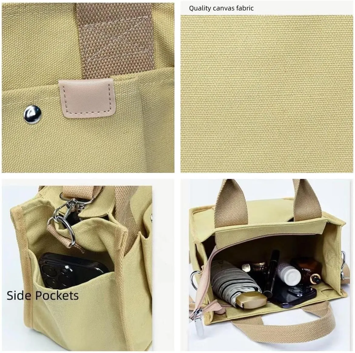 Women's Crossbody Shoulder Bag Multi Compartment Canvas Tote Bag Canvas Hobo Messenger Bag with Zipper Satchel