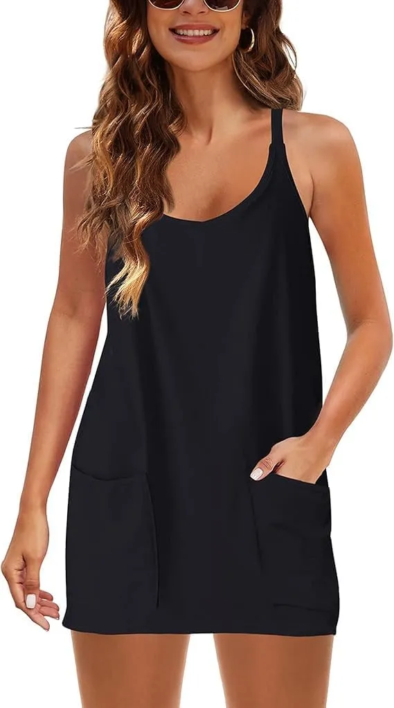 Womens Sleeveless Athletic Hot Shot Mini Dress with Built-in Shorts Sundress