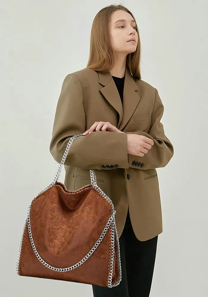 Womens Soft Vegan Leather Shoulder Bags Large Y2k Tote Purse Working Top Handle Handbags Foldable Satchels with Chian