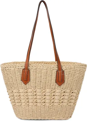 Women's Straw Shoulder Bag Large Rattan Woven Totes Summer Travel Beach Handbag Handmade Top Handle Purse