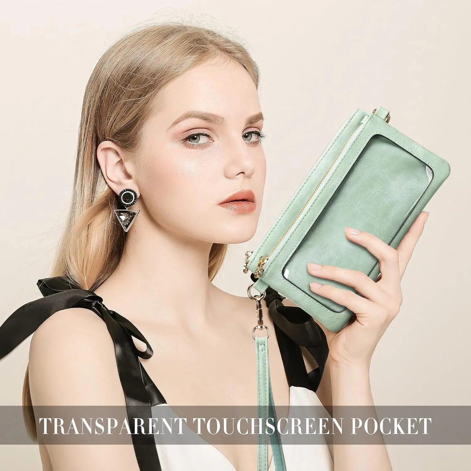 Women's Wallets Leather Small Crossbody Bag Wristlet Clutch Purse Slim Ladies Phone Bags with Shoulder Wrist Straps