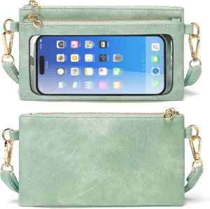 Women's Wallets Leather Small Crossbody Bag Wristlet Clutch Purse Slim Ladies Phone Bags with Shoulder Wrist Straps