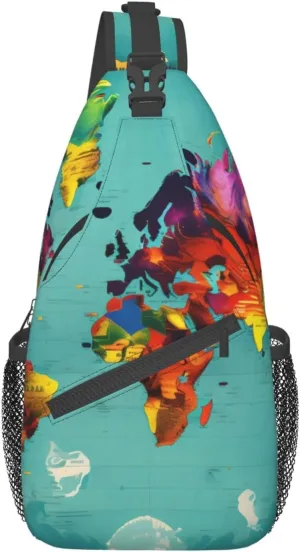 World Map Crossbody Bags Sling Backpackï¼ŒMultipurpose Cross body Shoulder Bag for Men and Women Chest Bag Travel Hiking Daypack