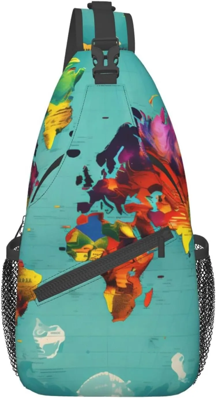 World Map Crossbody Bags Sling Backpackï¼ŒMultipurpose Cross body Shoulder Bag for Men and Women Chest Bag Travel Hiking Daypack
