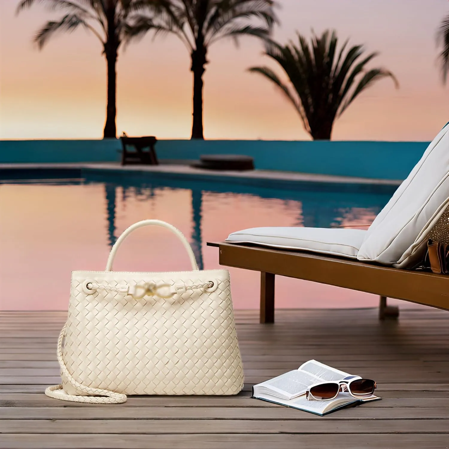 Woven Tote Bag Womens Purse: Vegan Leather Shoulder Handbags - Fashion Summer Beach Tote Bags - Large Travel Totes