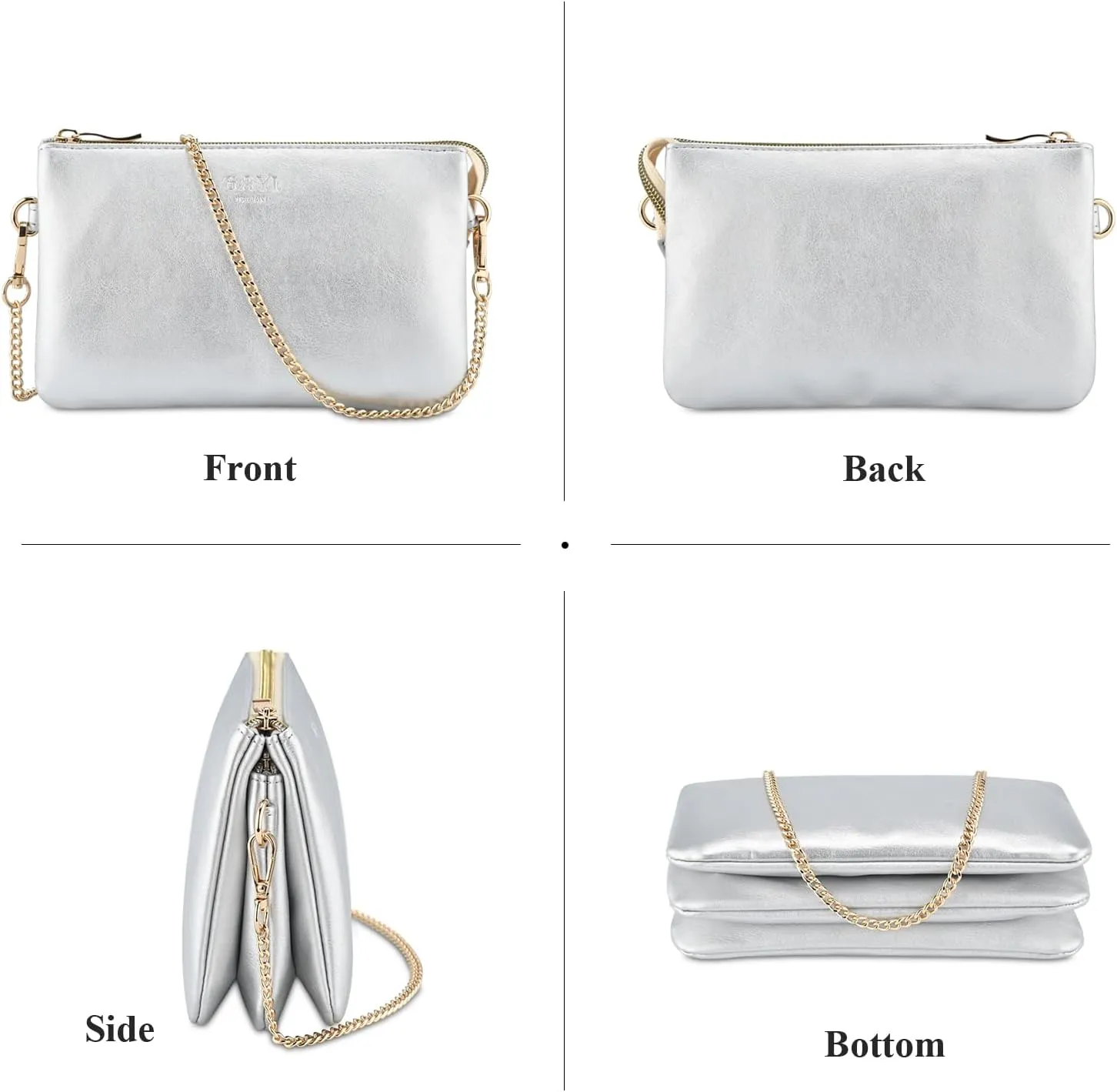 Wristlet Purses for Women, Vegan Leather Crossbody Evening Zip Clutch Bag with Strap