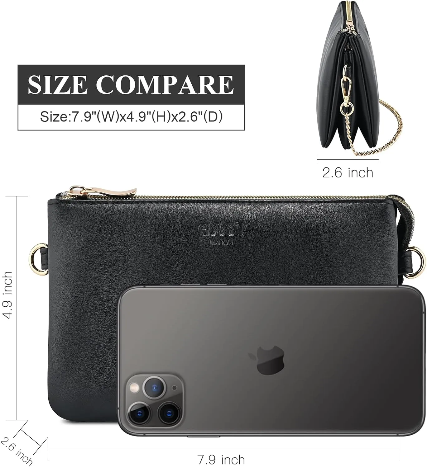 Wristlet Purses for Women, Vegan Leather Crossbody Evening Zip Clutch Bag with Strap